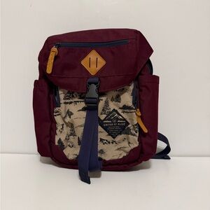 United By Blue Backpack Bag burgundy Navy Tan Zip Snap Camping Theme Pattern